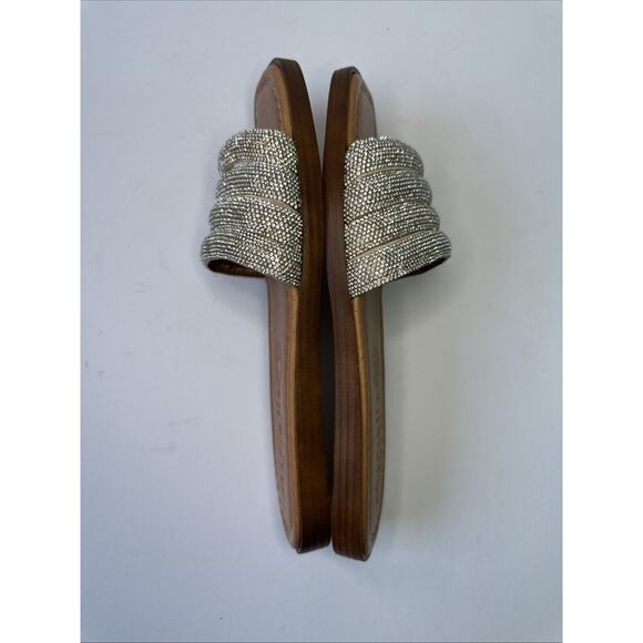 Mariella Leather Slip-On Sandals Faux Diamond Accent Size 8 - Picture 5 of 10